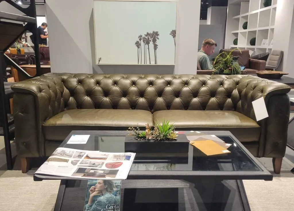 olive green vintage inspired leather sofa